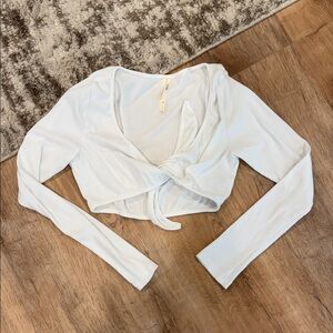 Anthropologie White Long Sleeve Wrap Blouse